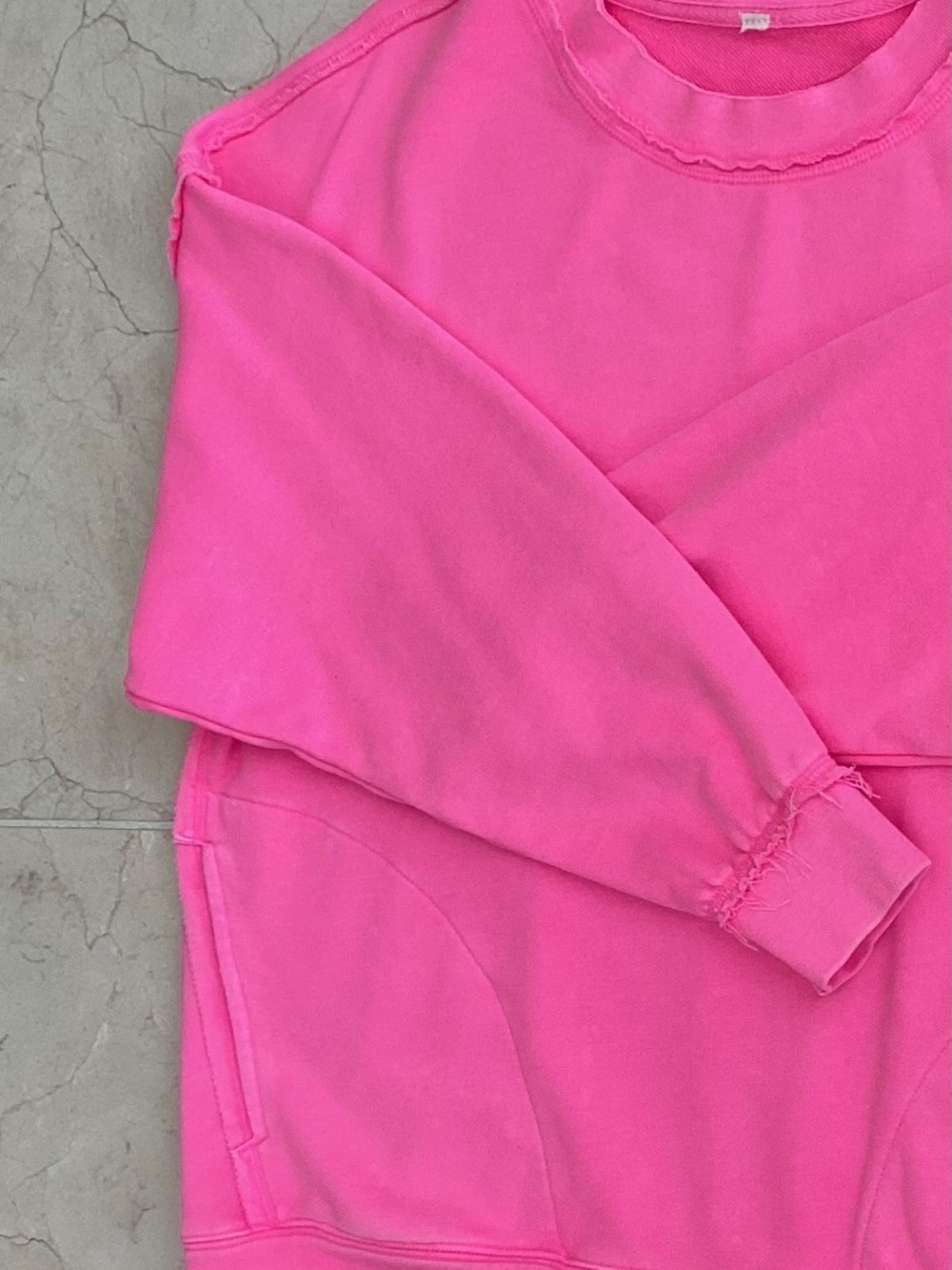BUBBLEGUM PINK DISTRESSED SPOTTY FRAYED OVERSIZED SWEATSHIRT SIZE S